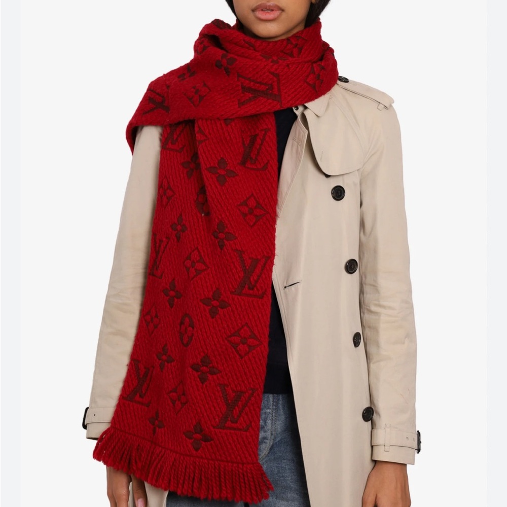Authentic Louis Vuitton Red LogoMania Monogram Scarf